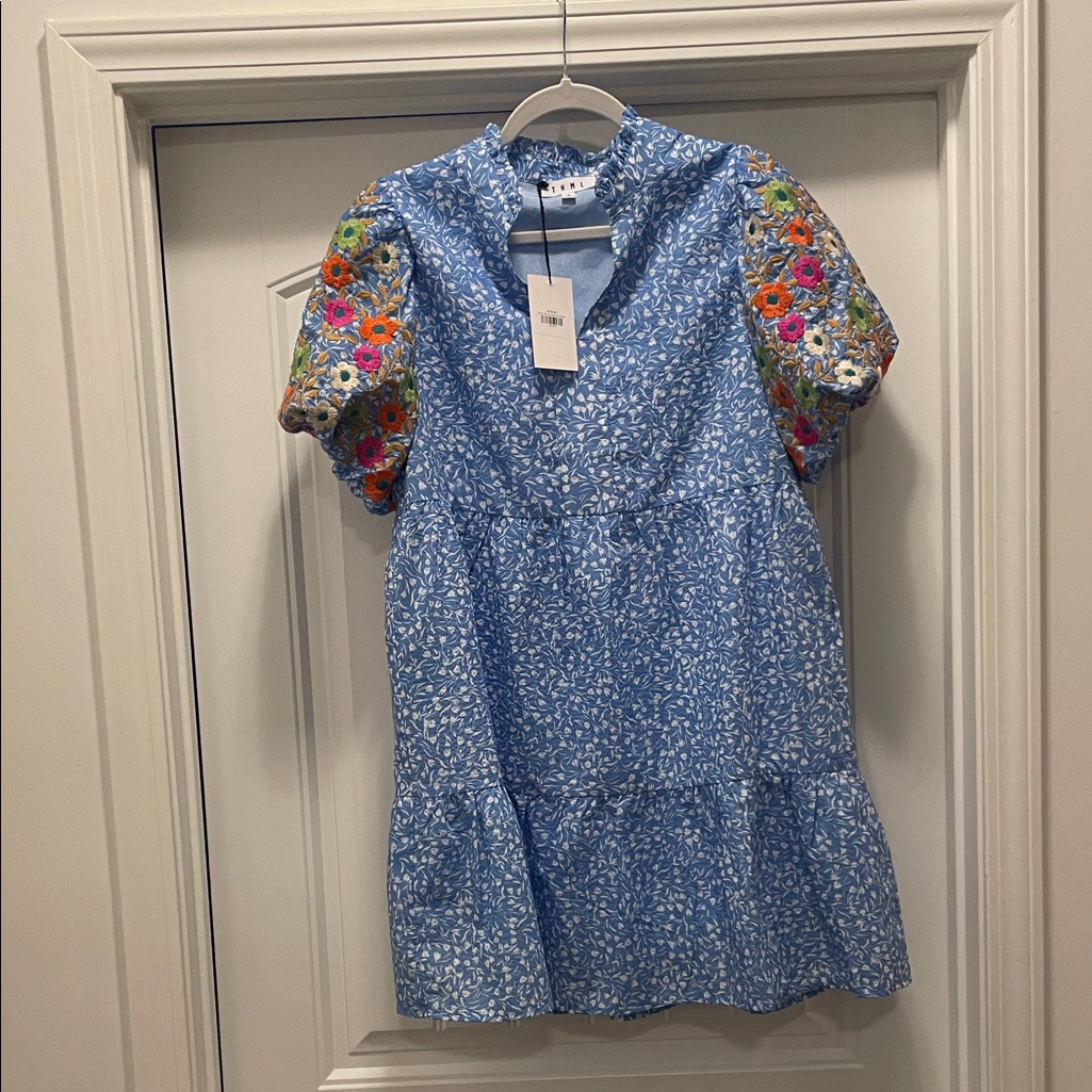 Nwt Thml Blue Floral Mini Dress With Colorful Sleeves From Avara